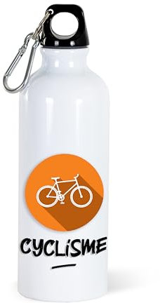 Gourde Cyclisme Sport Vélo 500ml Bouteille d’Eau Aluminium Réutilisable Ecologique avec Mousqueton. Idée Cadeau Original Humour Homme Femme Enfant Ami Utile Collègue Anniversaire Noël