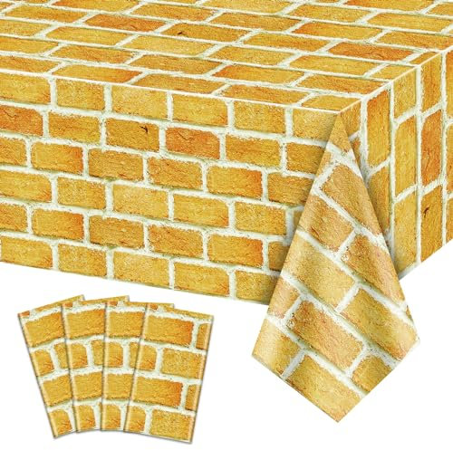 XJLANTTE 4 Tischdecken, rechteckig, Ziegelstein-Hintergrund, Dekoration für Küche, Halloween, Erntedankfest, Zauberer, Prinzessin, Urlaub, Partyzubehör, 139,9 x 218,6 cm (gelber Ziegelstein)