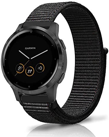 Niboow 18mm Bracelet pour Huawei Watch GT 4 41mm/Garmin Venu 3S/Venu 2S, Nylon Bracelet pour Garmin Vivoactive 4S 40mm/Vivomove 3S 39mm/Forerunner 255S Music - Noir