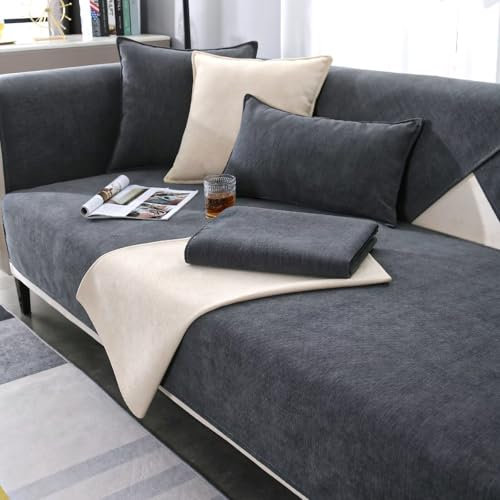 Sofa Überwurfdecke, Sofa Überzug, Sofabezug, Couchschoner, Überwurfdecken für Sofa, Hund Katze Sofa Überwurf, Couch Überzug L Form, Sofaschoner Rutschfest, Couch Bezüge, Dunkelgrau, 70*180CM