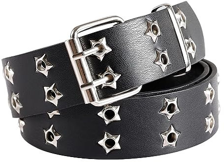 JJDreams Schwarzer Nietengürtel 104CM Leder, Punk Rock Nietengürtel Ösengürtel PU Leder Punk Gürtel Unisex