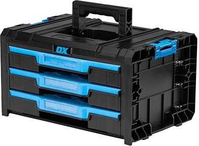 OX Tools TOOLTREK Trade 3 Drawer Tool Box, Tool Chest With Carry Handle, Portable Tool Storage