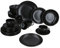 MamboCat Panther 30tlg Kombiservice I matt schwarzes Steingut-Geschirrset für 6 Personen I Je 6x Kaffeetassen 160ml, Untertassen, Kuchenteller, Suppenteller 420ml & Speiseteller