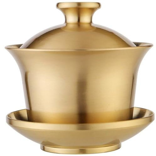 Tasse à thé et Soucoupe en cuivre Gaiwan, Service à thé Traditionnel pour Restaurants, Cuisine de Voyage
