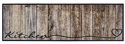 Teppich Boss - Waschbarer Küchenläufer Kitchen Holzoptik Braun Taupe 50x150 cm
