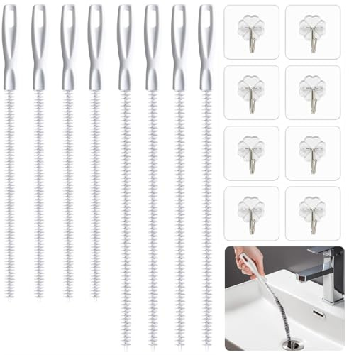 Volhuluk 8 Stück Reinigungsbürsten für Abwasserkanäle, 60cm 45cm Abfluss Reinigungsbürste, Flexible Abflussreinigungsbürste, Abfluss Bürste mit 8 Haken, Drain Abflussbürste für Küchen Badezimmer