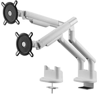 One For All Universal-Doppelmonitorarm für 13-35 Zoll–VESA 75/100 mm – Höhenverstellung – Neigen(80°), Schwenken(180°) und Drehen(360°) – Max. Gewicht – 9 kg pro Bildschirm – Weiss (DM7220)