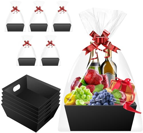 Geschenkkorb Leer Pappe, Geschenkkörbe Leer Groß – Weihnachten Geschenkbox – Geschenkverpackung Box für Valentinstag Geschenke [5er-Pack schwarz]