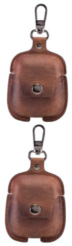 Hemobllo 2piezas Funda De Cuero Portable para Auriculares Inalámbricos Llavero Estuche De Protección Elegante y Práctico Color Café Compatible