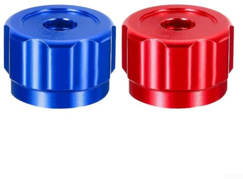 HEBEOT 2 runde Radgriffe aus Aluminiumlegierung, Wasserhahn-Griffe, Krümmerlehre, Knauf, 6,6 mm x 6,6 mm, quadratischer Montageanschluss (rot + blau)
