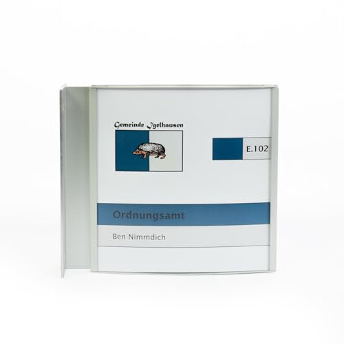 Juno Fahnenschild DIN A5 Querformat zum Selbstbeschriften inkl. Wandhalterung aus Aluminium, beidseitig sichtbares Nasenschild aus Acrylglas mit Aluminiumrahmen in Silber, konvex gewölbt