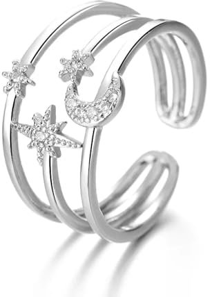 Sopodbacker Rings Ring Ringe Damen Bijouterie Herren Blauer Stern Und Mondring Weiblich Offener Internetring Größenveränderbar Btsp456-2