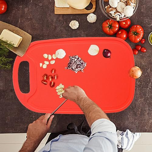 Prime Deals Today Clearance - Tablas de cortar de plástico para cocina, aptas para lavavajillas, tabla de cortar extragrande de doble cara para carne, mango de fácil agarre, tabla de cortar