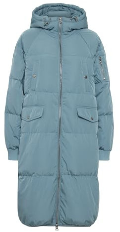 ICHI IHBunala Damen Steppmantel Wintermantel Winterjacke mit Kapuze Reißverschluss Rippbündchen Druckknöpfe Regular fit, Größe:M, Farbe:Blue Mirage (184215)