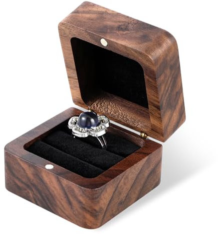 Ringbox Holz Hochzeitsring-Box aus Holz Vintage Massive Walnuss Ring Box Tragbar Kleine Handgefertigte Hölzerne Hoch Ringbox Samt Soft Interieur Ringschatulle Schmuckschatulle Verlobungsring Box