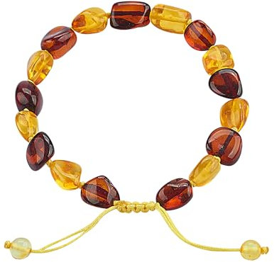 ELEGAMBER Baltischer natürlicher Bernstein-Armband,100% zertifiziert und authentisch,hohe Qualität,echter ursprünglicher Baltischer Bernstein. (Goldgelb und weinroter, 18cm)