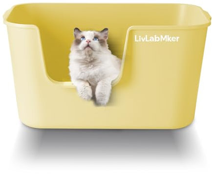 LivLab Mker Extra große Katzentoilette mit hohen Seiten, spritzwassergeschütztes Design für Großkatzen & Mehrkatzenhäuser, 62,5 x 42,4 x 32,5 cm (Gelb)