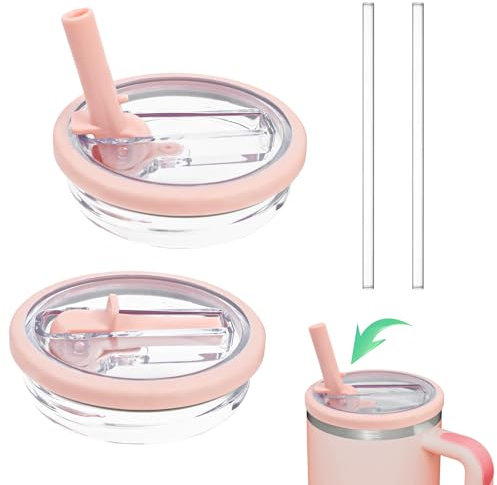 2 Pièces Stanley Cup Couvercle Étanche, Remplacement de Couvercle pour Gobelet Stanley 40 oz, Couvercle Sécurisé avec Paille Compatible avec Les Bols Stanley, Rose