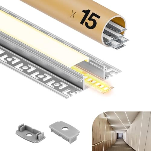 GEEKLUX Profilé Aluminium LED 15 x 2m, Profilé Led Encastrable pour Plaques de Plâtre, Profilé en Aluminium pour Ruban led, Diffuseur, Convient aux Bandes led Jusqu'à 20 mm (15 * 2M（30M）)