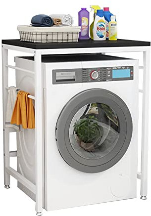 Support de rangement pour linge, support d'étagère à linge pour lave-linge à chargement frontal et sèche-linge sur unité de rangement pour lave-linge et sèche-linge avec organisateur de sall
