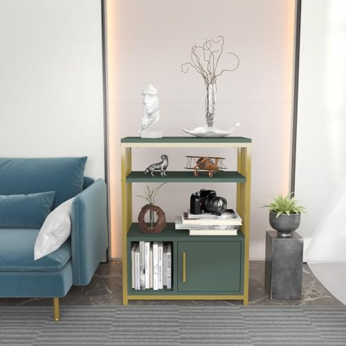 Hanah Home Elegant Green & Gold Bookshelf, 60 cm x 80 cm x 29.6 cm | 100% Melamine Coated Particle Board, 18 mm Thick | Stylish Storage for Modern Spaces