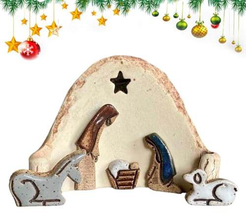 Generisch Krippen-Tischdekoration, kleine Krippen-Szenenstatue, | Miniatur-Krippendekorationen, Kunstharz-Geburt, religiöse Weihnachtsdekorationen für den Kamin-Esstisch