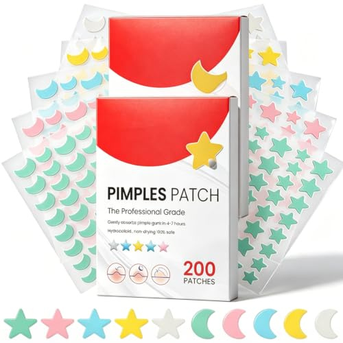 200 Stück Sternförmiges Pimple Patch, Anti Pickel Patches Hydrokolloid Tag & Nacht 2-In-1, Pickelpatches Gesicht, Wasserdicht Atmungsaktiv Acne Patch (Pack 2 / 400 Patches)