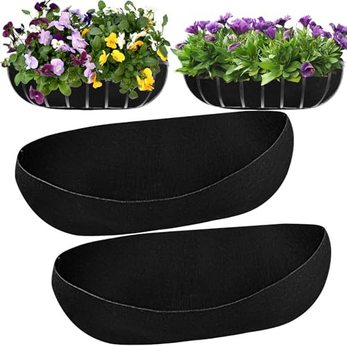 Udewo 2PCS 30 Inch Wall Trough Liners Felt Window Box Liners Fabric Planter Liners Black Flower Basket Liner Non-Woven Hanging Plant Liner for Planters Garden Fence - Avoid Bird Nesting