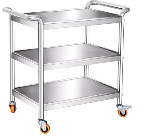 QUSYZD Labor-Rollwagen mit 3 Ablagen, gewerblicher Vorbereitungs- und Arbeitstisch, Arbeitstischwagen aus Edelstahl mit Rädern, für Restaurant, Lager, Zuhause, Küche, Garage,60cm/24in