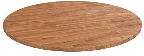 Runde Tischplatte aus massiver Eiche, hellbraun, 70 x 1,5 cm, behandeltes Holz, für Haus und Garten