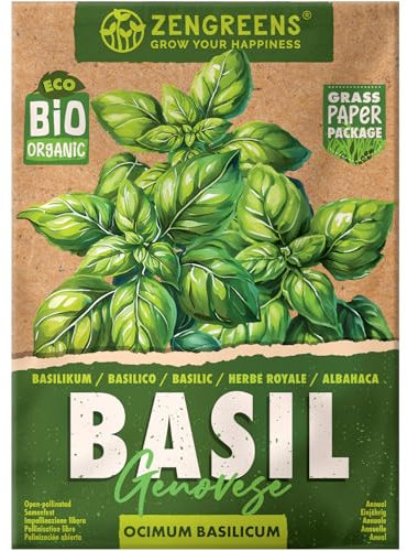 ZenGreens® – Graines de basilic (genovese) bio - Graines d'herbes aromatiques à cultiver facilement au jardin, sur le balcon ou en cuisine – parfaites pour débutants - Basilic romain