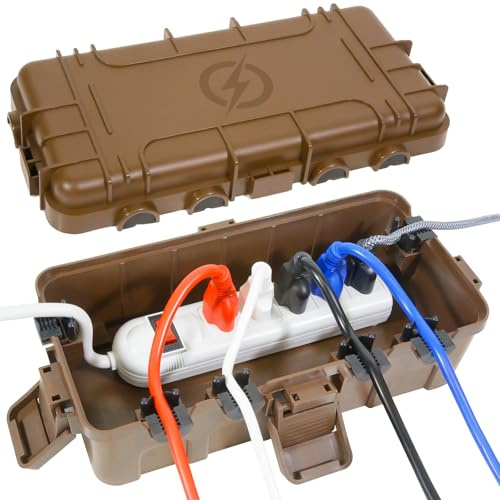 OUTDSPLY Mittelgroße wasserdichte Kabelbox für den Außenbereich, IP54 wasserdicht, Wetterfeste, Ideal zum Schutz von Verlängerungskabeln, Steckdosenleisten Winkelsteckern(29.5x14.5x10.5cm) - Braun