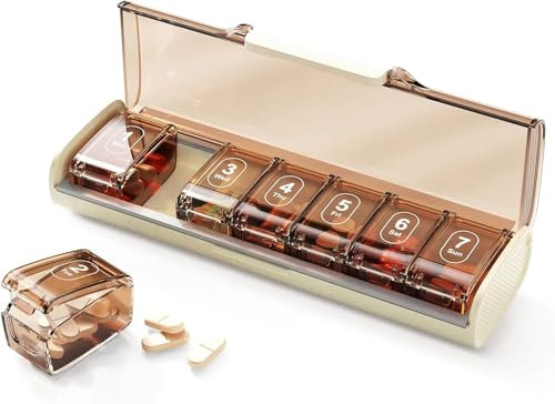 Glosen Weekly Pill Box 7 Day - Travel Pill Organiser with 7 Individual Compartments, Small Pill Case with Double Snap Lock, Tablet Container for Pocket Purse (White)