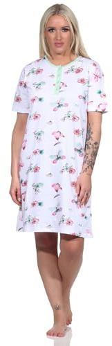 Normann Damen Kurzarm Nachthemd in floralem Schmetterlings Print und mit Knopfleiste