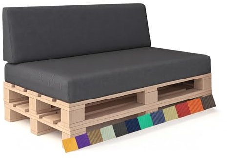 QINGLV Palettenkissen 90x60x3cm ausgestattet mit 50D-Schaumstoff in weiß Wasserbeständig imprägniertes Oxford-Gewebe Weiche Palettenauflage für Wohnzimmer, Anthrazit.