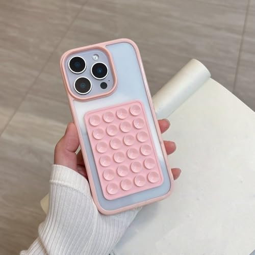 LYWZDZQ Coque de téléphone 3D à Ventouse avec airbag pour iPhone 16, 15, 14, 13, 12, 11 Pro Max, XR, X, XS, 7, 8 Plus, Transparente, Antichoc, Rose, pour iPhone 12 Mini