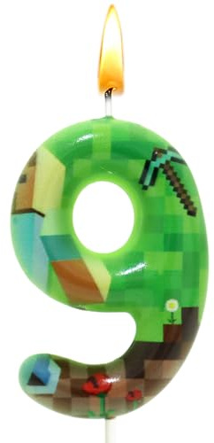 Bougie Anniversaire Mine, Bougie Numéro 9 Mine, 3D Thème Bougies, Décoration de Gâteau, Cake Topper, Garçons et Filles, Fournitures de Fête, Soirée Thème, Fête Mariage, Anniversaires Enfants