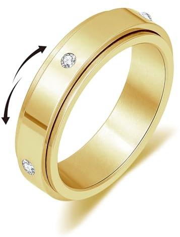 Senteria Anti-Angst Anxiety Ring Damen Edelstah Fidget Ring für Anti Stress Spinner Anti Stress Ringe mit CZ