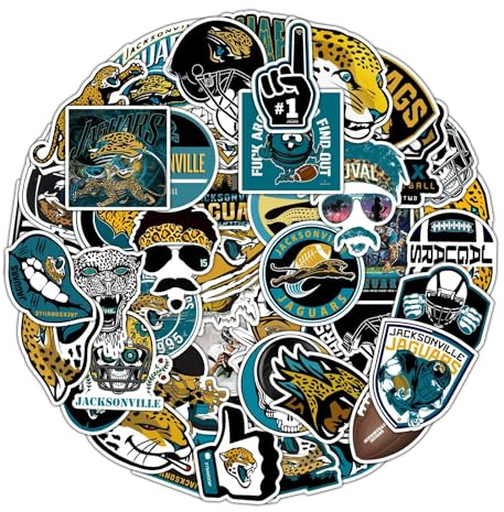 50 Pcs Jacksonville Jaguars Vinyl Stickers Pack - Trendy Colorful for Laptop, Water Bottle, Suitcase, Skateboard, Journal