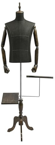 Repomanda, Männliche Schaufensterpuppe Oberkörper Mit Armen Höhenverstellbar 150-180cm, Retro Design Mit Hosenhalter und Schuhständer, Für Anzug Jacke Bekleidungsgeschäft Boutique Schneider
