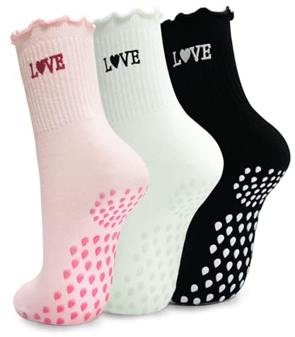 SI TU VOIS ÇA Yoga Rutschfeste Pilates Socken Frauen, Antirutschsocken Grip Grippy Stoppersocken Damen Erwachsene Mid-Calf Atmungsaktive (DE/NL/SE/PL, Numerisch, 35, 41, Regular, Regular, 3 Farbe-A)