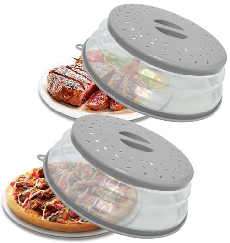 KutaKuta 2PCS Collapsible Microwave Cover for Food, Collapsible & Multi-Functional Vented Microwave Lid for Food, Kitchen Dish Microwave Splatter Guard (Gray)