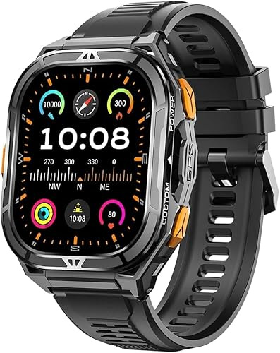 FOGOIN Thor 3.0 Smartwatch Herren, 1.96 AMOLED Display, Fitness Tracker mit Herzfrequenz & Schlafüberwachung, Robustes Edelstahlgehäuse, Bluetooth Anrufe, Kompatibel mit Android iOS (Schwarz)