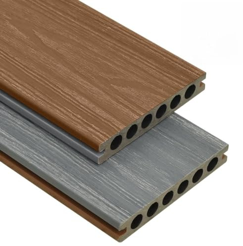VIHHQGC WPC Terrassendielen Set mit Zubehör Braun Grau 15 m² 4 m für Terrasse Balkon Poolbereich, wasserabweisend, 23 mm stark, Coextrusion Holzstruktur, langlebig und belastbar.
