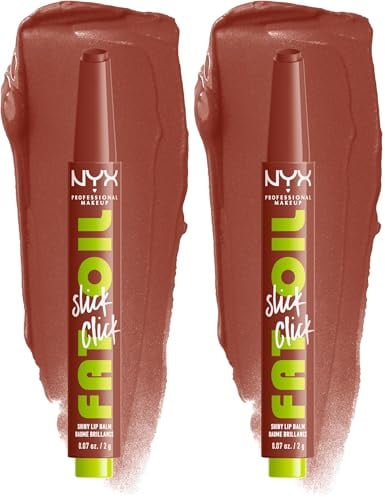 NYX Professional Makeup Pflegender Lippenstift für maximale Farbe, Pflege und Feuchtigkeit, Mit Avocado, Himbeeröl und Moltebeereöl, Vegane Formel, Fat Oil Slick Click, Link in my Bio (Packung mit 2)
