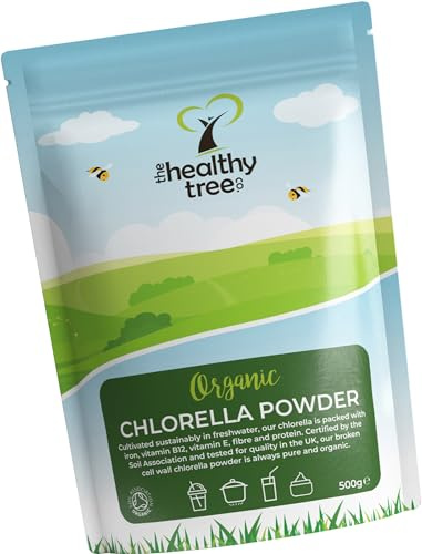 TheHealthyTree Company Organic Chlorella Powder, 500g | Organic, vegan, UK certified, cracked cell wall, high in B12, protein & iron, 500g