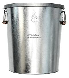everdure by heston blumenthal Kohlebehälter mit Deckel für heiße Grillkohle I Holzkohlegrill Zubehör Aschebehälter aus verzinktem Metall I Tragegriffe mit Holzelement
