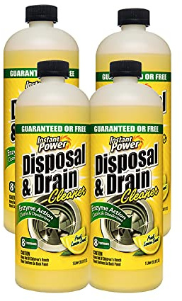 Instant Power Disposal and Drain Cleaner – Liquid Enzyme Clog Remover, Cleans and Deodorizes, Removes Drain Blockages, Fresh Lemon Scent 33.8 Fl oz, 1 Liter 4 Pack