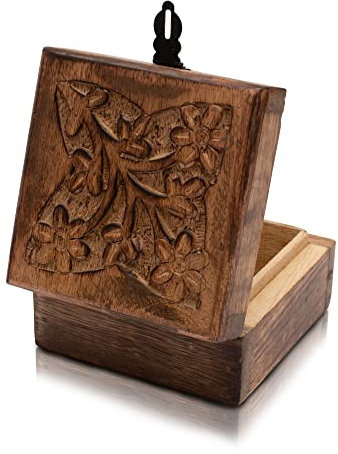 Tolles Geburtstagsgeschenk, handgefertigt, dekorative Holz-Schmuckschatulle, Schmuck-Organizer, Andenken, Schatztruhe, Schmuck-Halter, Schloss-Box, Uhrenbox, 10,2 x 10,2 cm