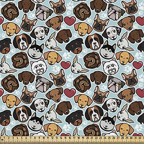 ABAKUHAUS Hundeliebhaber Gewebe als Meterware, Hundezucht-Liebe, Schön Gewebten Stoff für Polster und Wohnaccessoires, 1M (148x100cm), Hellblau Braun